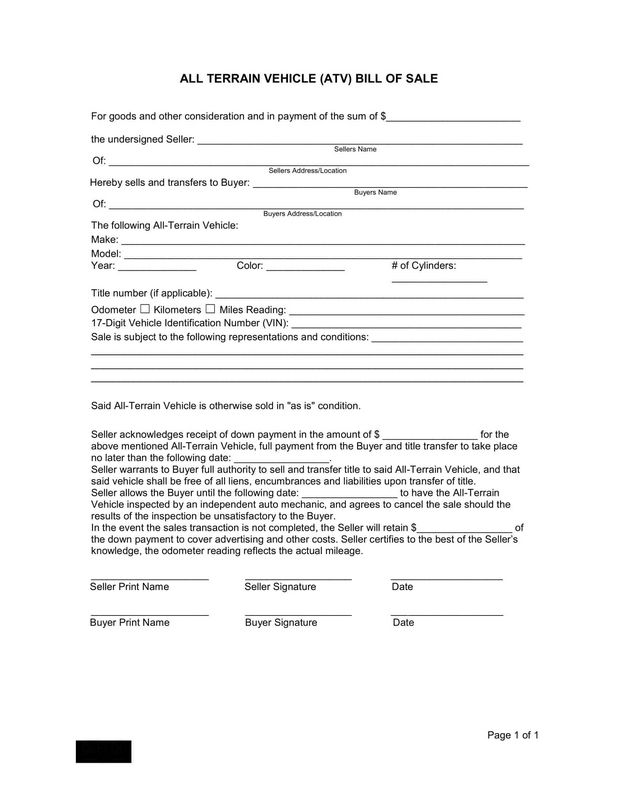 Exactly how to compose an ATV proof of sale.