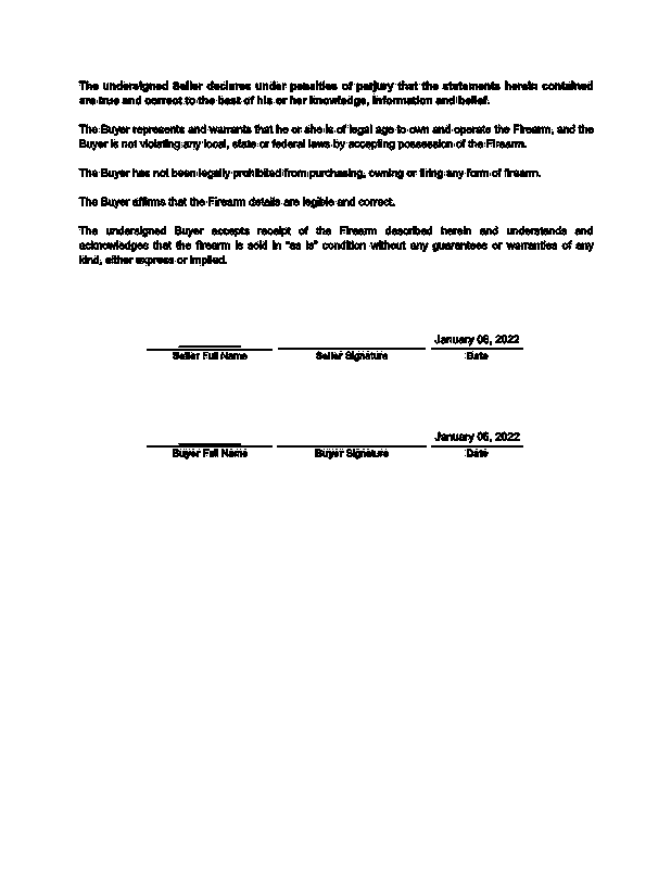 Firearm (Weapon) Bill of Sale Form